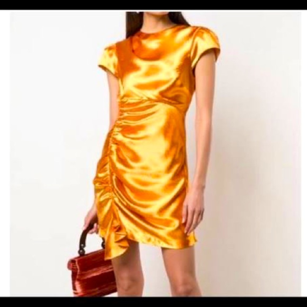 Cinq a Sept Natalie Ruched Mini Dress In Citrine